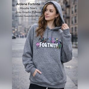 Ardene Fortnite Hoodie Size L Gray Graphic Pullover Hooded Sweatshirt Women